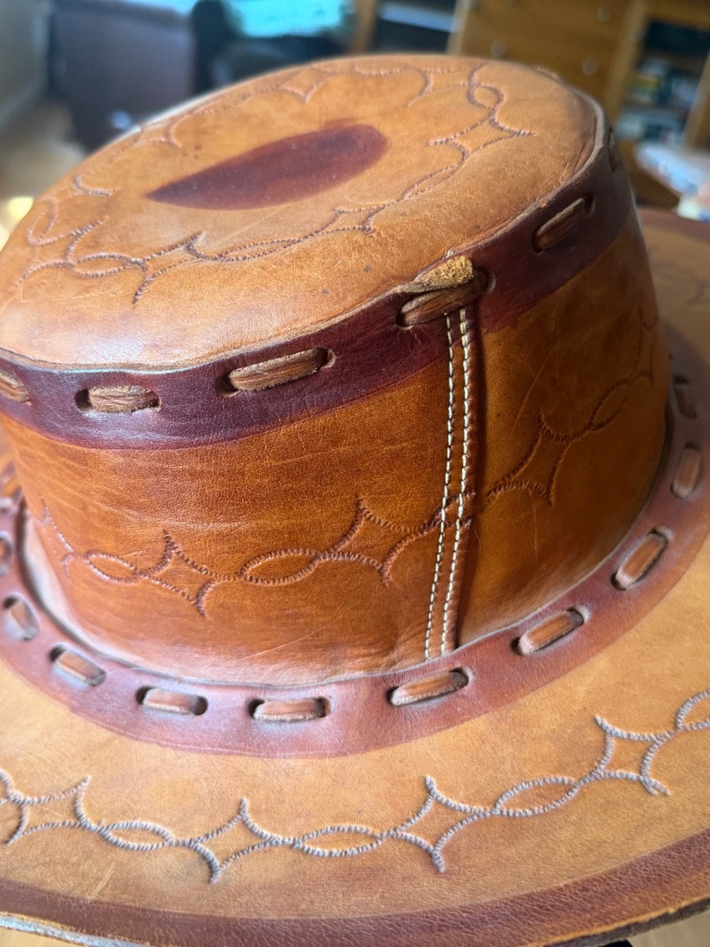 Vintage Mexican Hand-tooled Leather Cowboy Hat